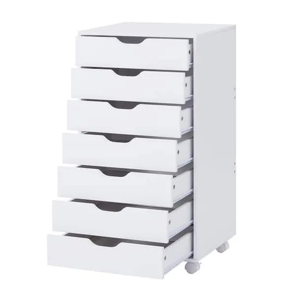 White, 7-Drawer Office Storage File Cabinet on Wheels, Mobile Under Desk Filing Drawer, Craft Storage for Home, Office