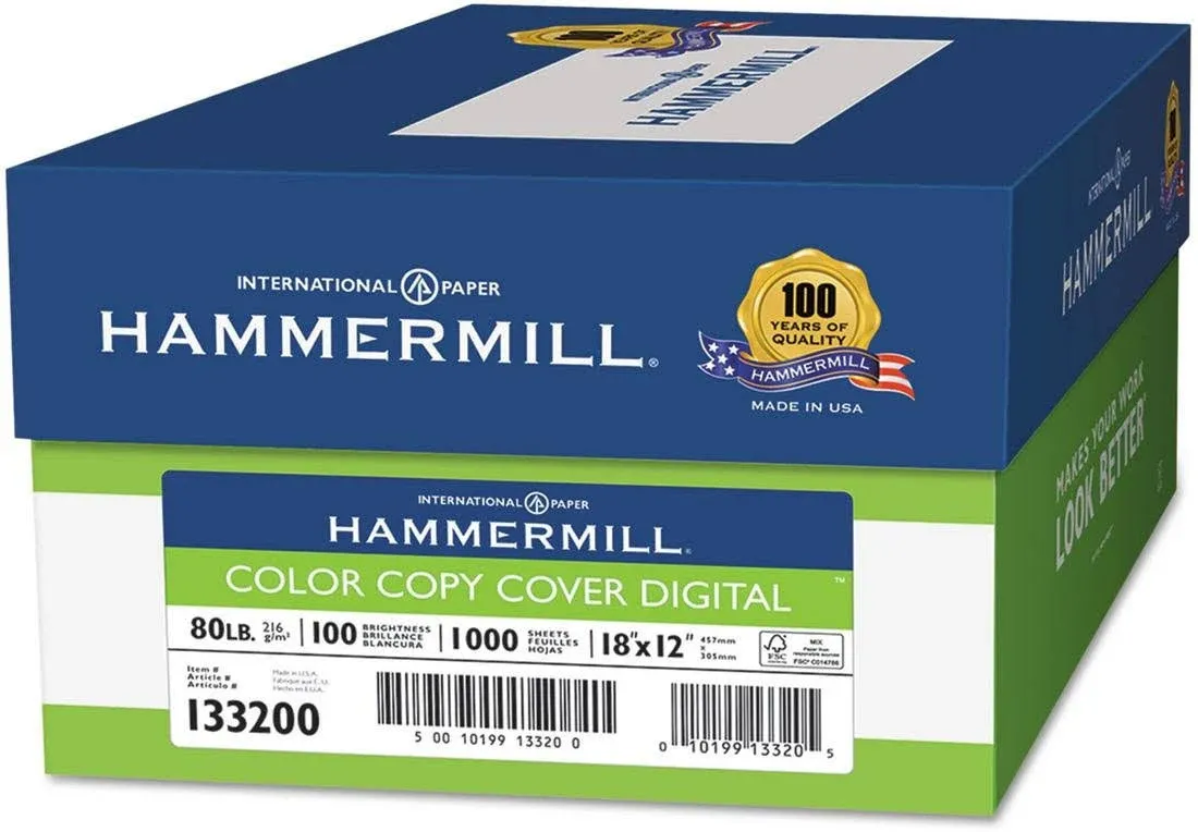 Hammermill Premium Color Copy Cover, 100 Bright, 80lb, 18 x 12, 250 Sheets/Pack,