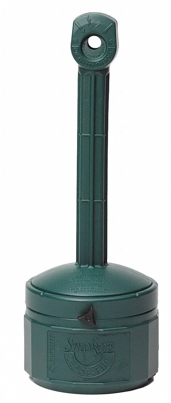 JUSTRITE Cigarette Receptacle: 1 gal Capacity, 30 in Ht, 11 in Wd, 11 in Base Dia., Green