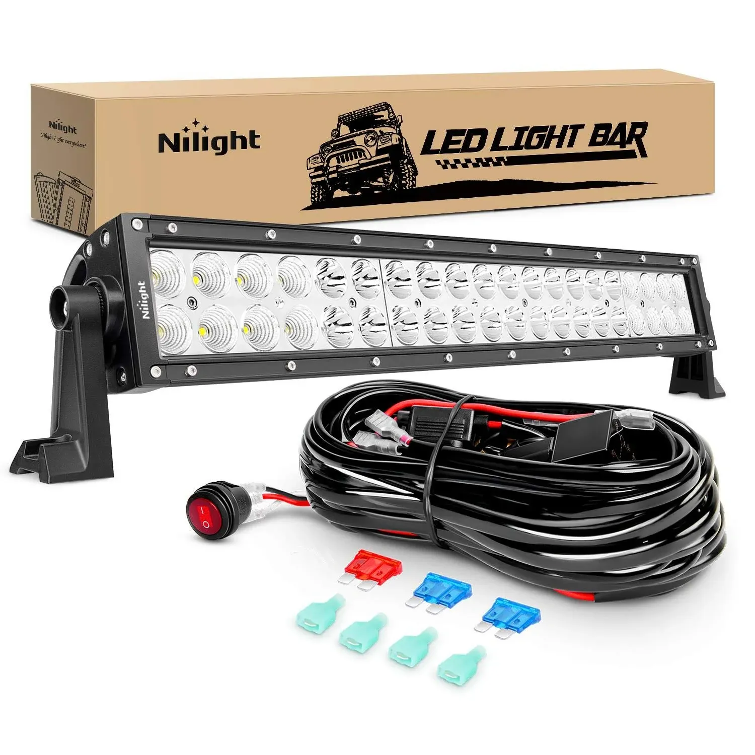 Nilight 22 inch 120W Spot Flood Combo LED Light Bar Work Off Road Driving with ...