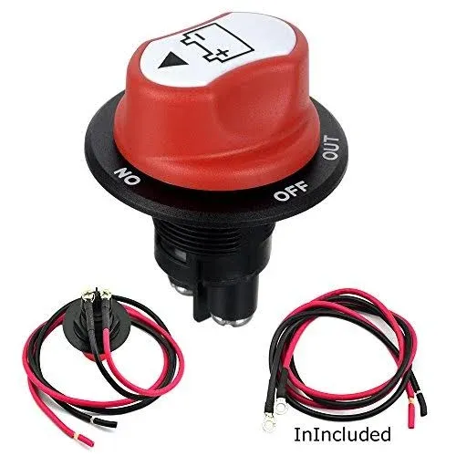 Jtron Car Battery Disconnect Switch MAX.50V DC 50A Cont 75A INT Battery Master Cut Off Isolator Switch Waterproof for Car Motorcycle Marine Boat Auto Camper RV ATV UTV Vehicles (NO-OFF-OUT/50A)