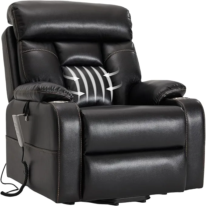 Irene House Lift Chair with Power Adjustable Lumber Support Three Motors Electric Lift Recliner Chair for Elderly with Cup Holder and Side Pocket (9181 Brown Faux Leather)