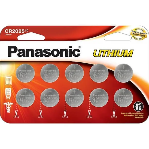 Panasonic CR2025 3.0 Volt Long Lasting Lithium Coin Cell Batteries in Child Resistant, Standards Based Packaging, 10 Count(Pack of 1)Panasonic CR2025 3.0 Volt Long Lasting Lithium Coin C…