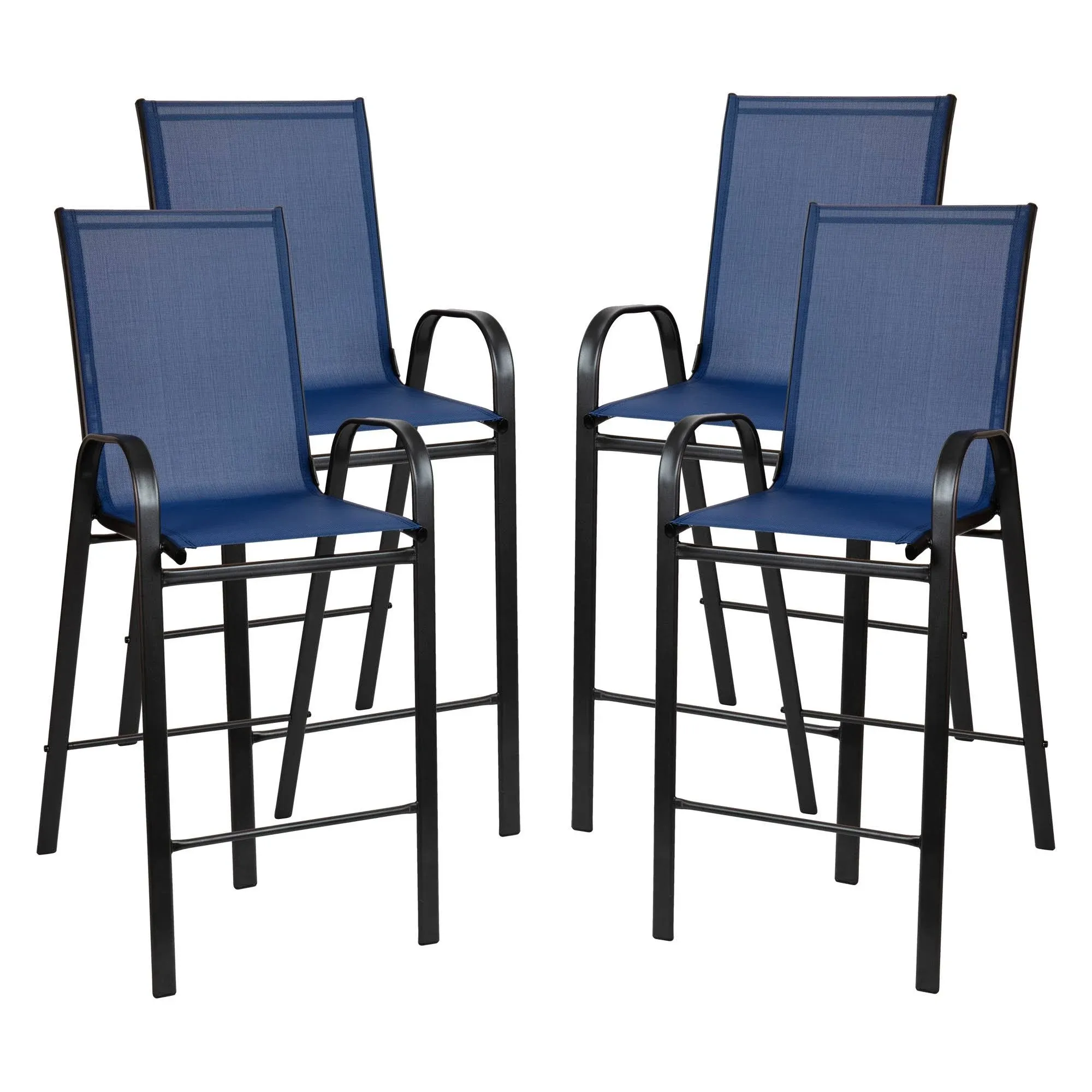 Flash Furniture Brazos Series Navy Stackable Outdoor Barstools with Flex Comfort Material and Metal Frame 4 Pack (4JJ092HNV)