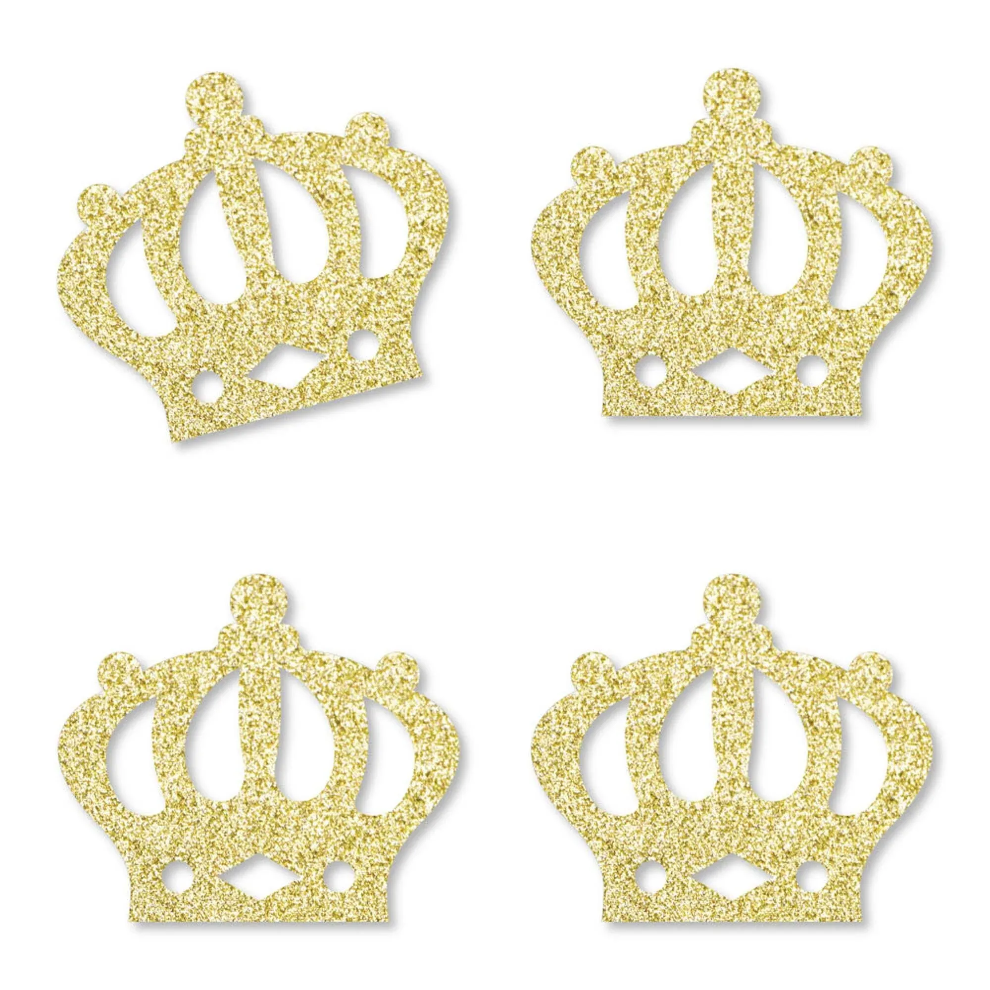 Prince Crown - No-Mess Real Gold Glitter Cut-Outs - Royal Prince Charming Baby Shower or Birthday Party Confetti - Set of 24