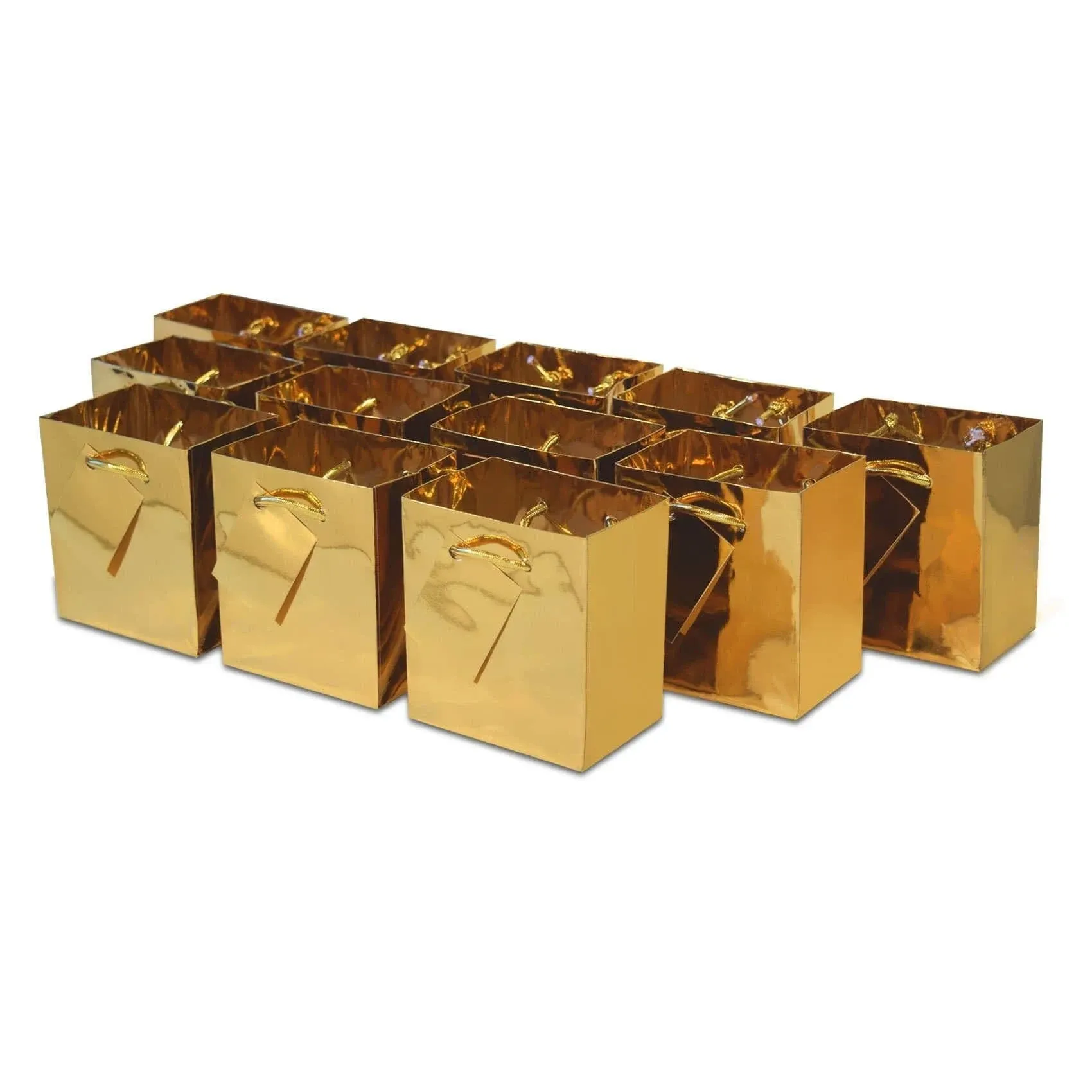 12ct Occasionall- Medium Rose Gold Foil Paper Gift Bags with Handles for Baby Shower 12 Pack 7.5x3.5x9