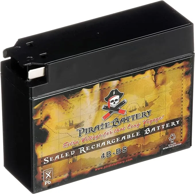 Yt4b-bs Sealed Motorcycle Battery - Rechargeable Replacement - Factory Sealed and Activated - AGM - Pirate Battery, White