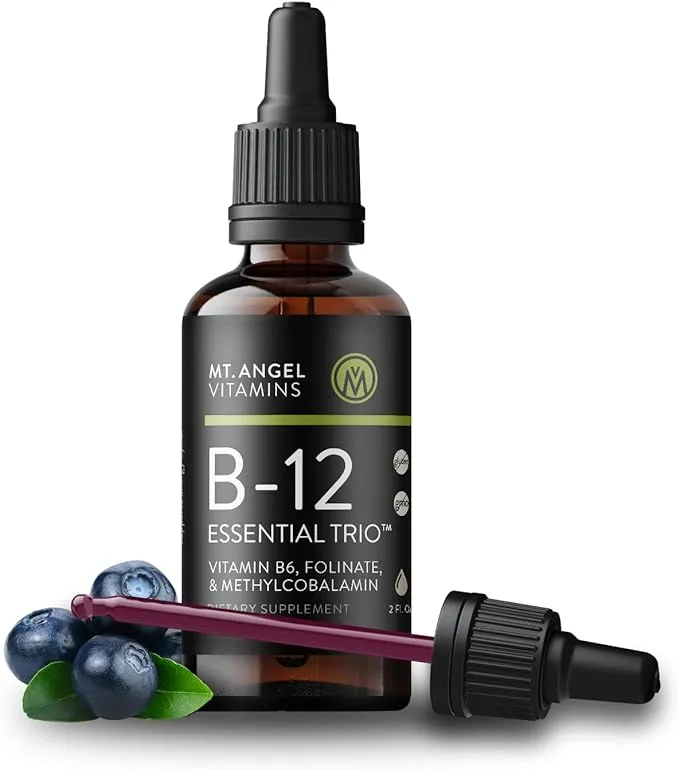 Mt. Angel Vitamins - B12 Essential Trio - Vegan Sublingual Drops with High-Potency Methyl B12, B6 & Folate - Easy Absorption Liquid - Non-GMO, Made in USA