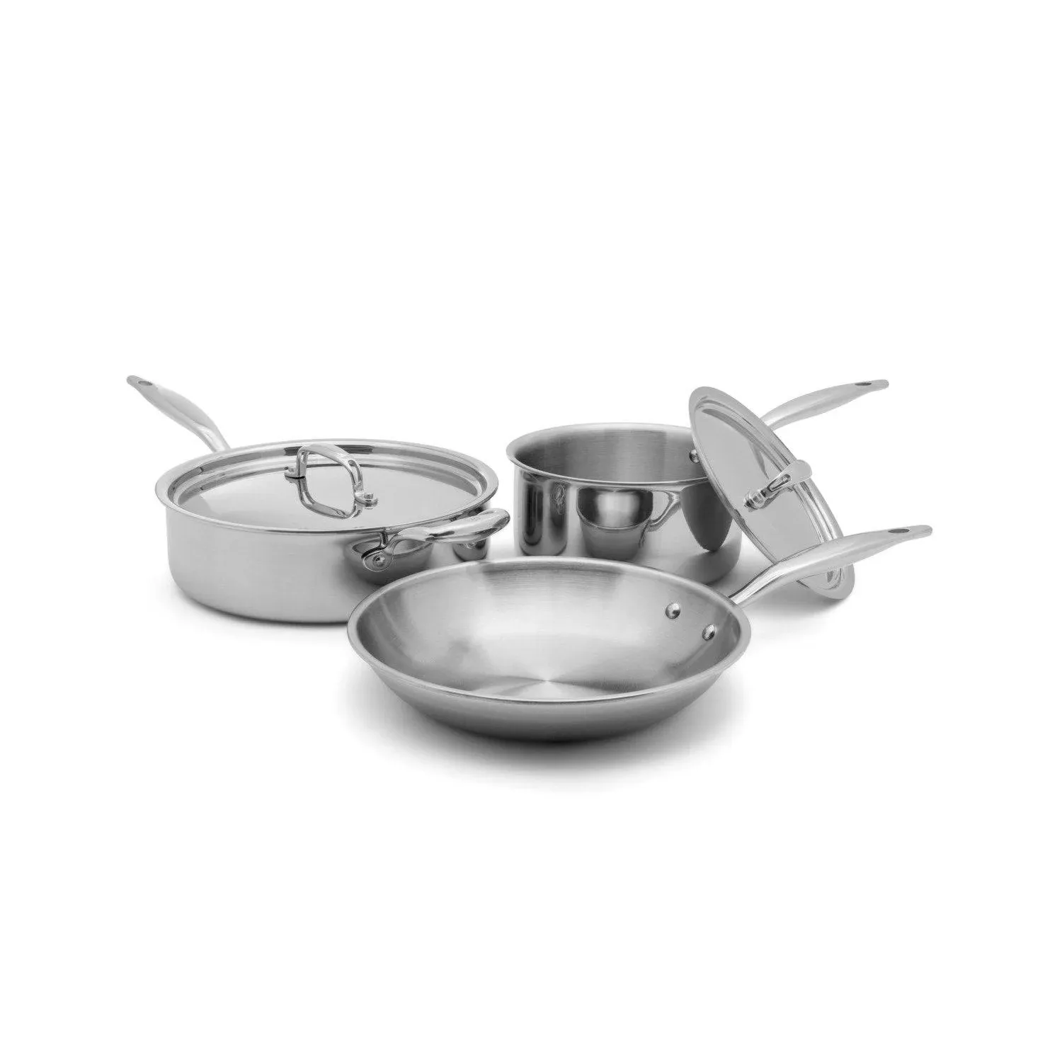 Heritage Steel 5 Piece Essentials Cookware Set - Made in USA - Titanium Strengthened 316Ti Stainless Steel with 5-Ply Construction - Induction-Ready and Fully Clad