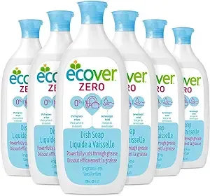 Ecover Naturally Derived Liquid Dish Soap, Fragrance-Free, 25 Fl Oz (Pack of 6)