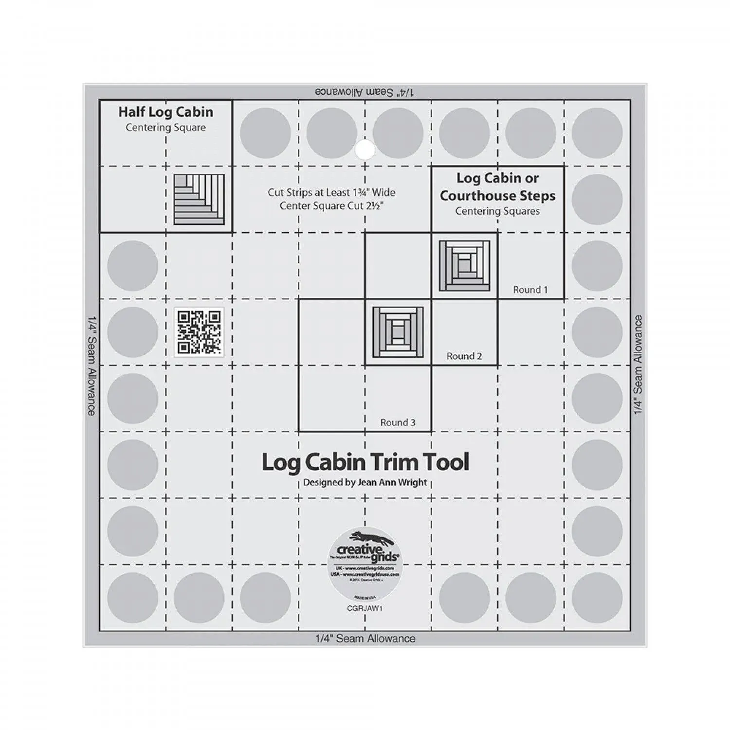 Creative Grids Log Cabin Trim Tool for 8" Finished Blocks Ruler