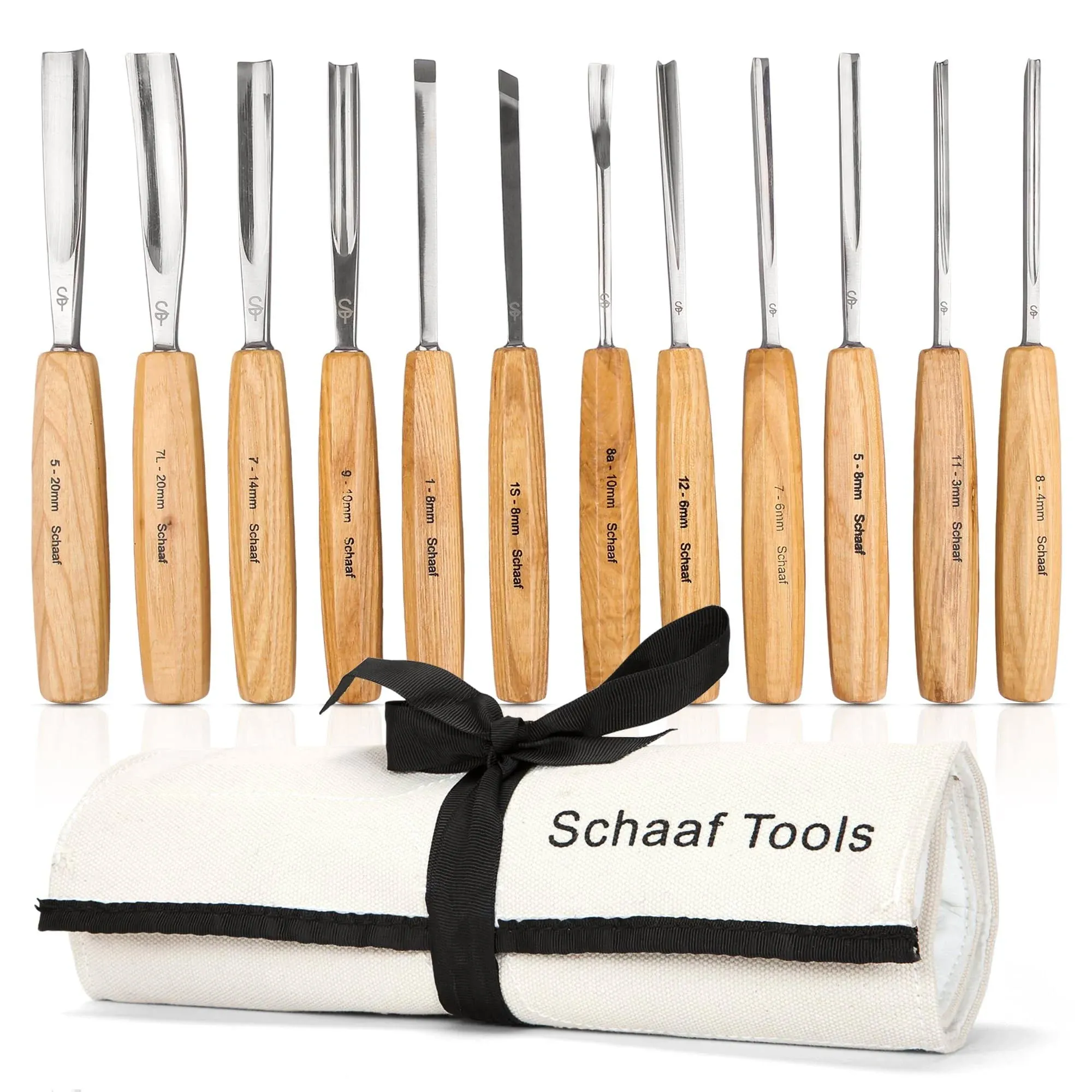 Schaaf Full Size Wood Carving Tools Set of 12 with Canvas Case Gouges and Chise