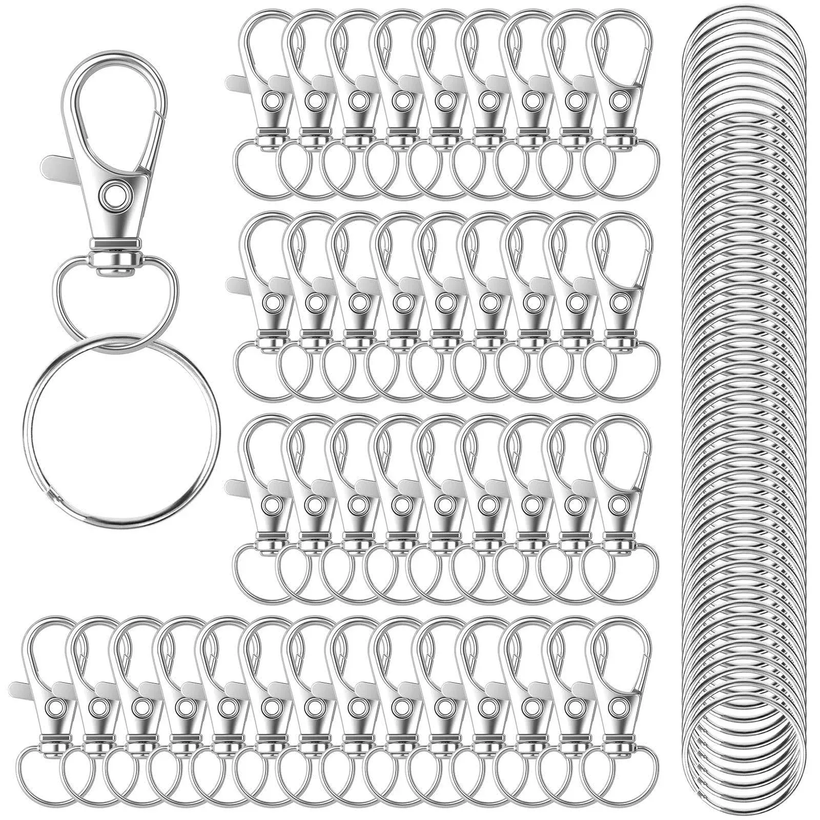 DSUWAZU 100pcs Keychain Hooks with Key Rings Metal Swivel Lobster Claw Clasps for ...