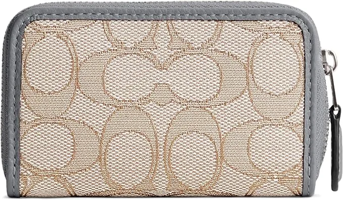 Coach Women&#039;s Box Program Signature Jacquard Small Zip Around Card Case Stone...