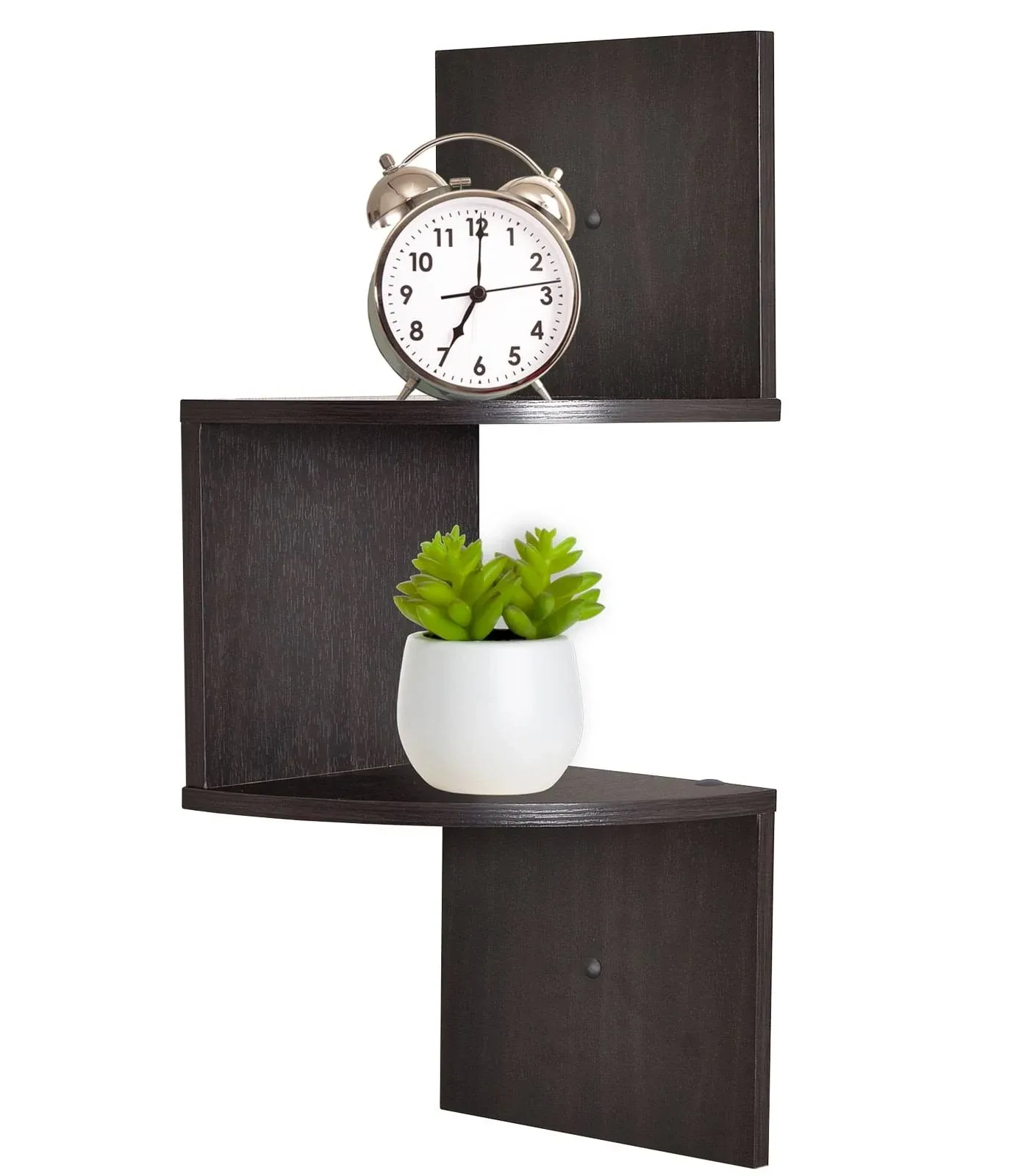 Greenco Zigzag 2 Tier Corner Floating Shelves, Espresso.