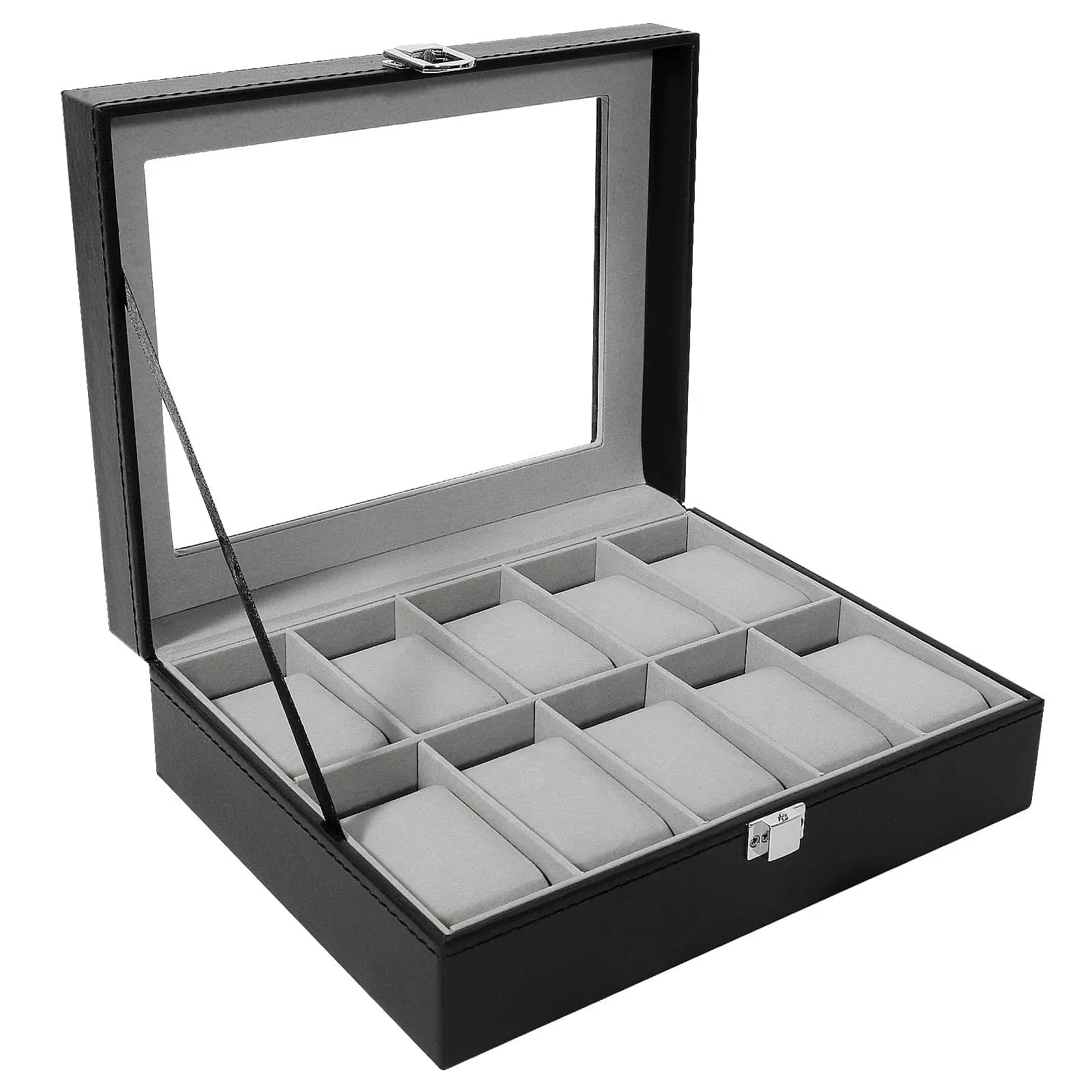 Uten Watch Box with 10 Slots, Watch Box for men, Watch Display Case, Watch Storage Box with Removable Cushion, Metal Clasp, PU Leather