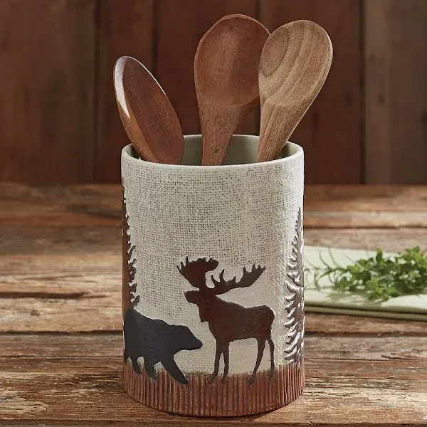 Timberland Moose & Bear Ceramic Utensil Crock