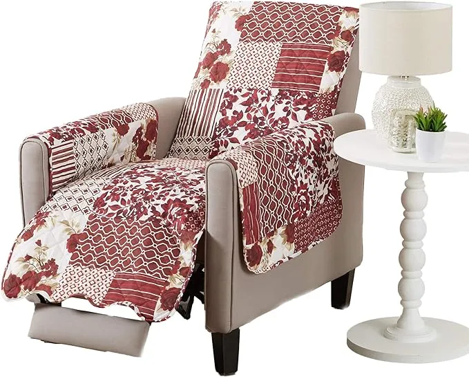 Great Bay Home Patchwork Scalloped Printed Recliner Protector - Burgundy