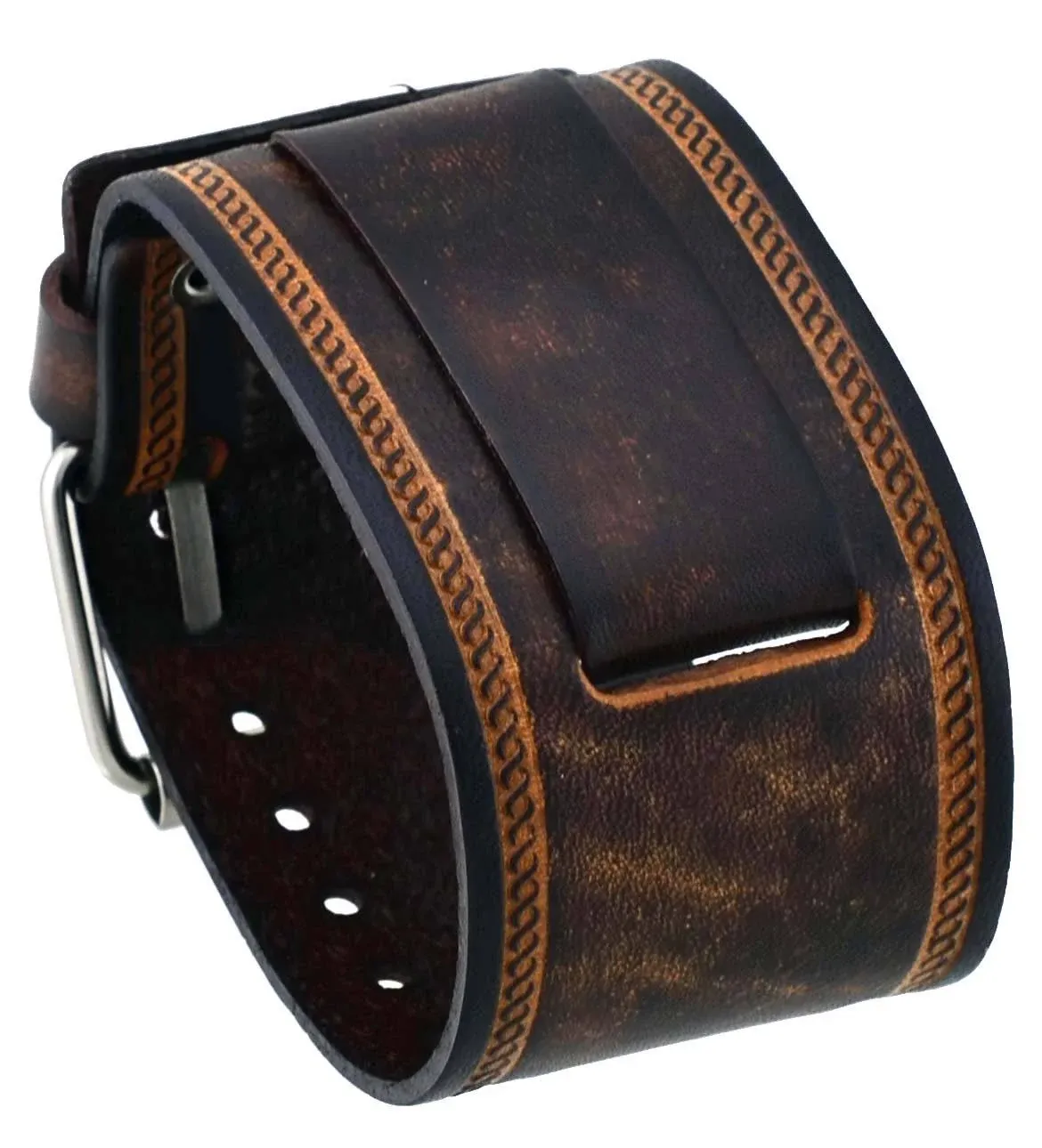 Nemesis IN-BS 24mm Lug Width Wide Brown Leather Cuff Wrist Watch Band