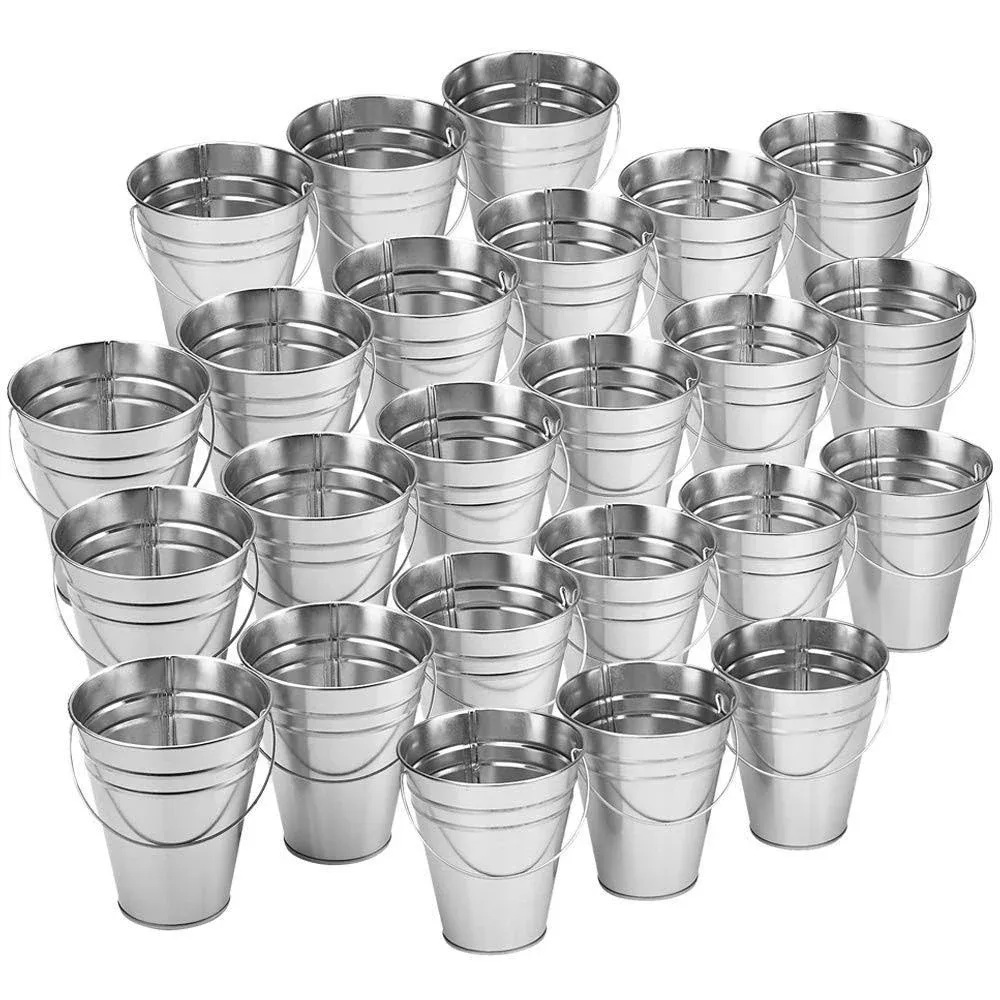 Kicko 24 Pack Large Galvanized Metal Buckets with Handles - 5 x 4.5 Inches Un...