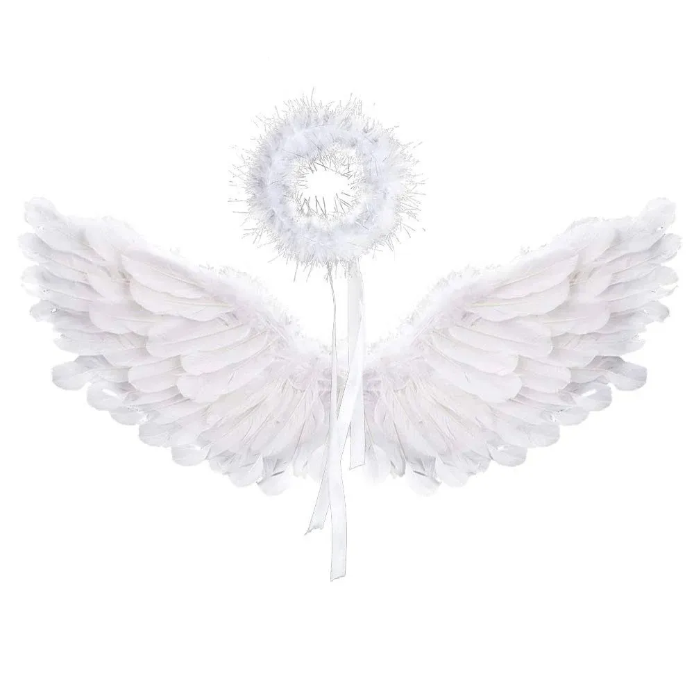 DVGUN Angel Wings and Halo White Angel Wings for Kids for Children Feather Angel ...