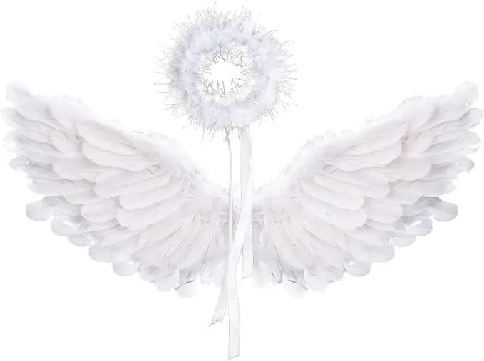 DVGUN Angel Wings and Halo White Angel Wings for Kids for Children Feather Angel ...