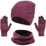 mysuntown Hat Scarf and Glove Set, Women Winter Hats 3-Piece, Beanie Neck Warmer and Touchscreen Gloves for Men (Pink)