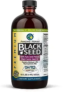 Amazing Herbs Premium Black Seed Oil - Cold Pressed Nigella Sativa Aids in Digestive Health, Immune Support, Brain Function, Joint Mobility, Gluten Free, Non GMO - 16 Fl Oz