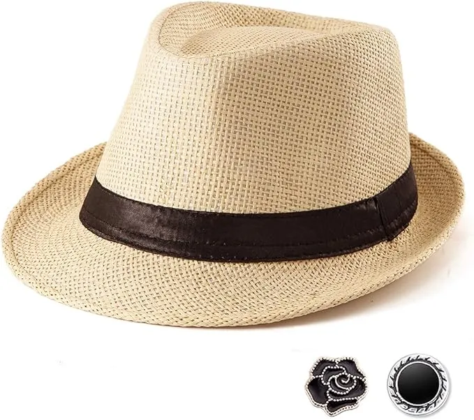 Straw Fedora Hat Mens Fedora Hats for Men Trilby Hat Wool Sun Hat Panama Hat 7 1/4