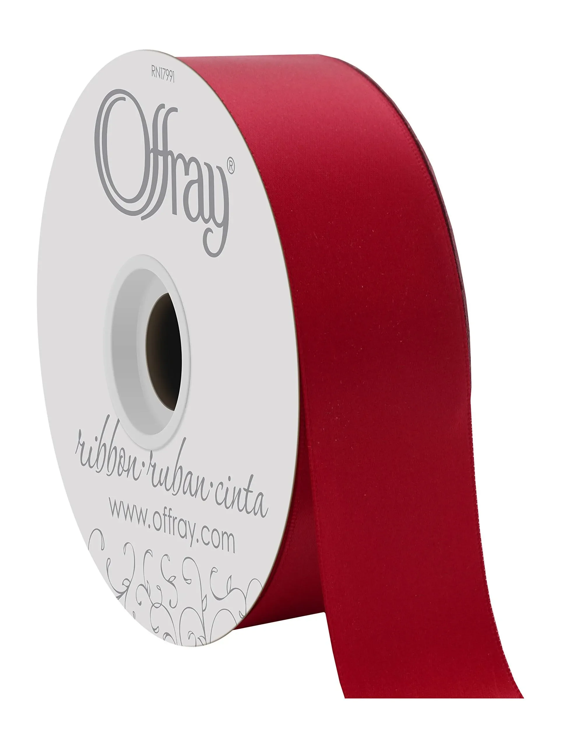 Offray 1.5" Wide Double Face Satin Ribbon ScarletRed50Yds, 50 Yards, Scarlet Red