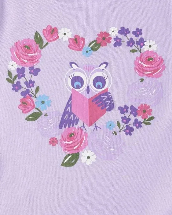 Girls Owl Floral Snug Fit Cotton Pajamas - Purple