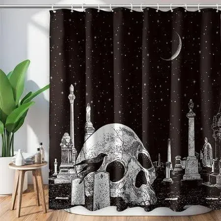 Halloween Shower Curtain 72x72inch Gothic Black White Sugar Skull Skeleton Shower ...