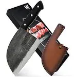 XYJ Authentic Since 1986,Outstanding Ancient Forging,6.7 Inch Full Tang,Serbian Chefs knife,Chef Meat Cleaver,Kitchen Knives,Set with Leather Sheath,Take Carrying,Butcher