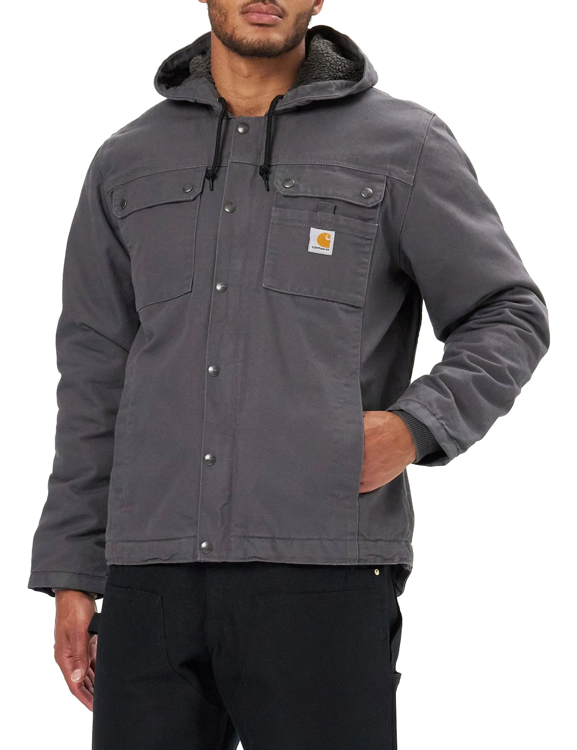 Carhartt Men's Relaxed Fit Washed Duck Sherpa-Lined Utility Jacket, Gravel, 5X - 103826-GVLX-5X | Blain's Farm & Fleet