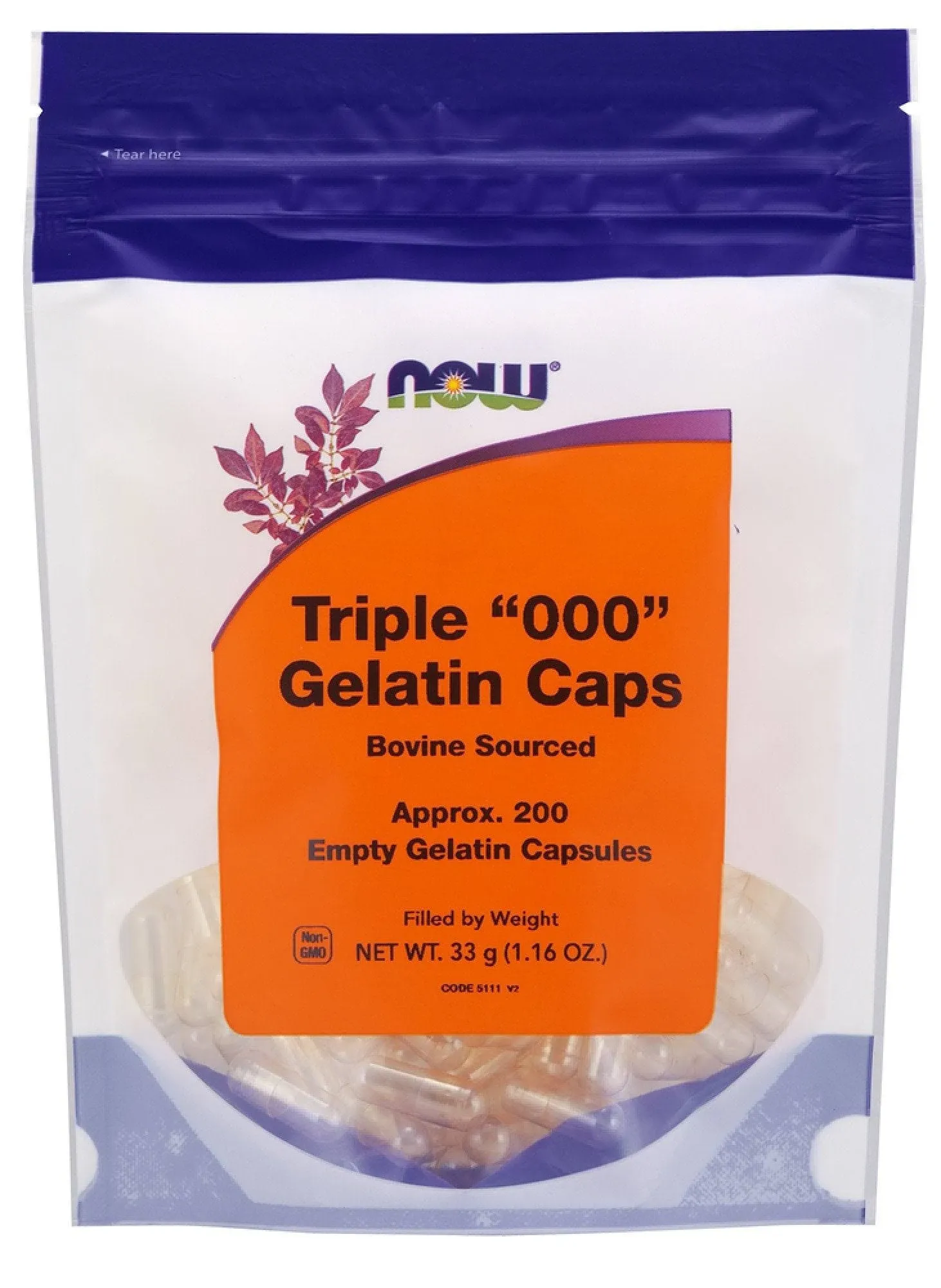 Now Foods Empty Capsules Gelatin Triple 000" 200 Caps