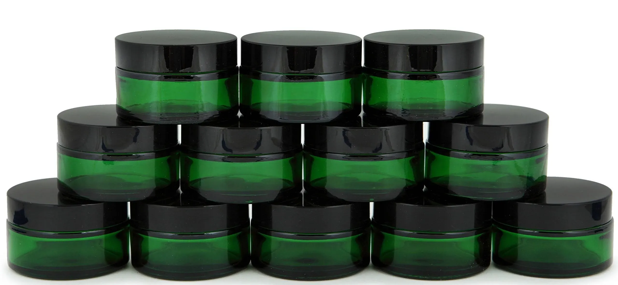 Vivaplex, 12, Green, 15 mL, Round Glass Jars, with Inner Liners and Black Lids