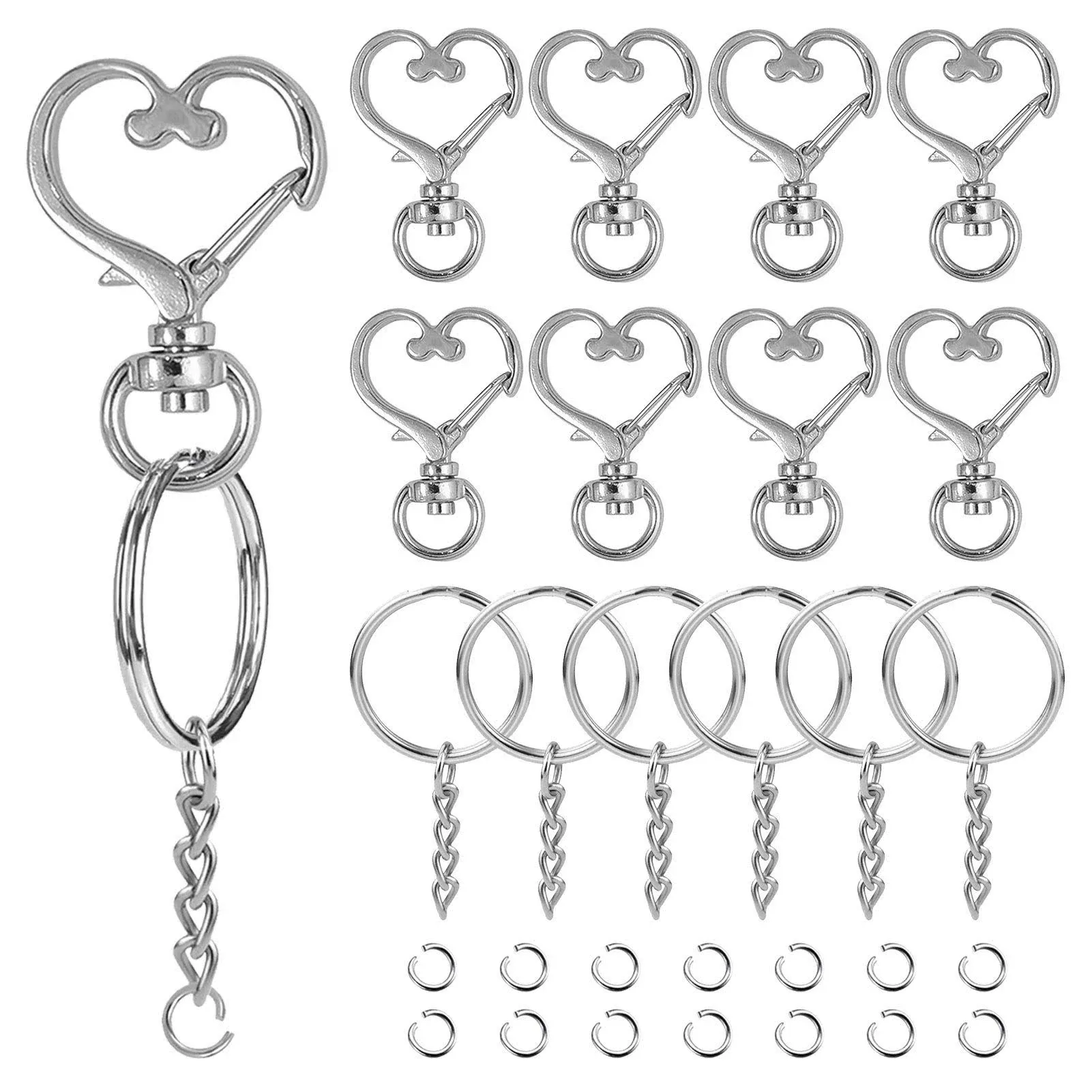 150Pcs Heart-Shaped Swivel Snap Hook Set,Metal Spring Snap Keychain Clip Keychain Hook Lobster Clasp Split Key Rings with Chain&Jump Rings Bulk for Keychain Lanyard,Charm,Jewelry,DIY Crafts Supplies