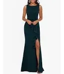 Betsy & Adam Womens Sleeveless Side Ruffle Gown