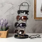 MyGift Modern Black Metal 5 Pair Sunglass Display Stand with Ring Jewelry Tray, Retail Eyewear Reading Glasses Showcase Rack