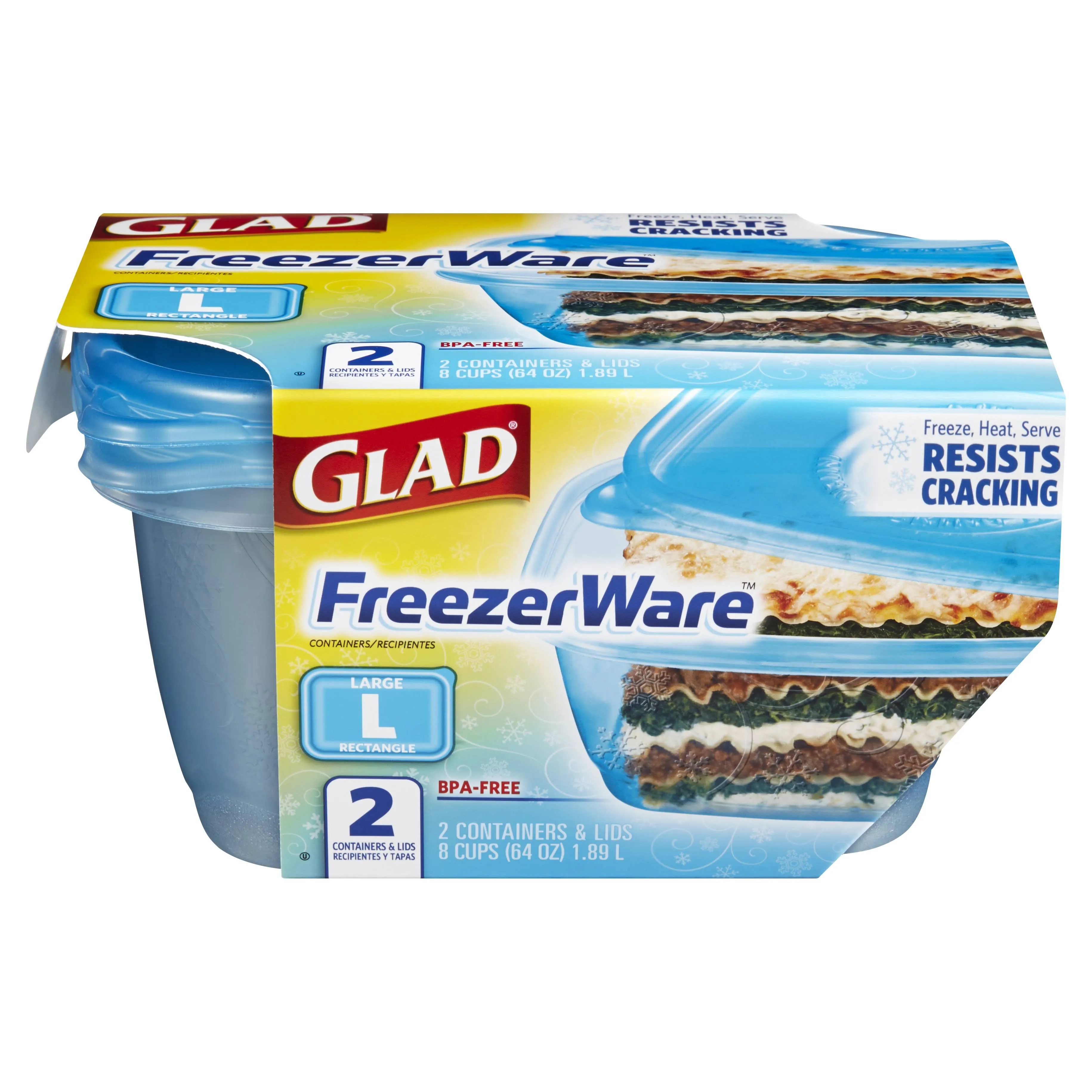 Glad 64 oz Freezerware Large Rectangle Food Containers 2 ct