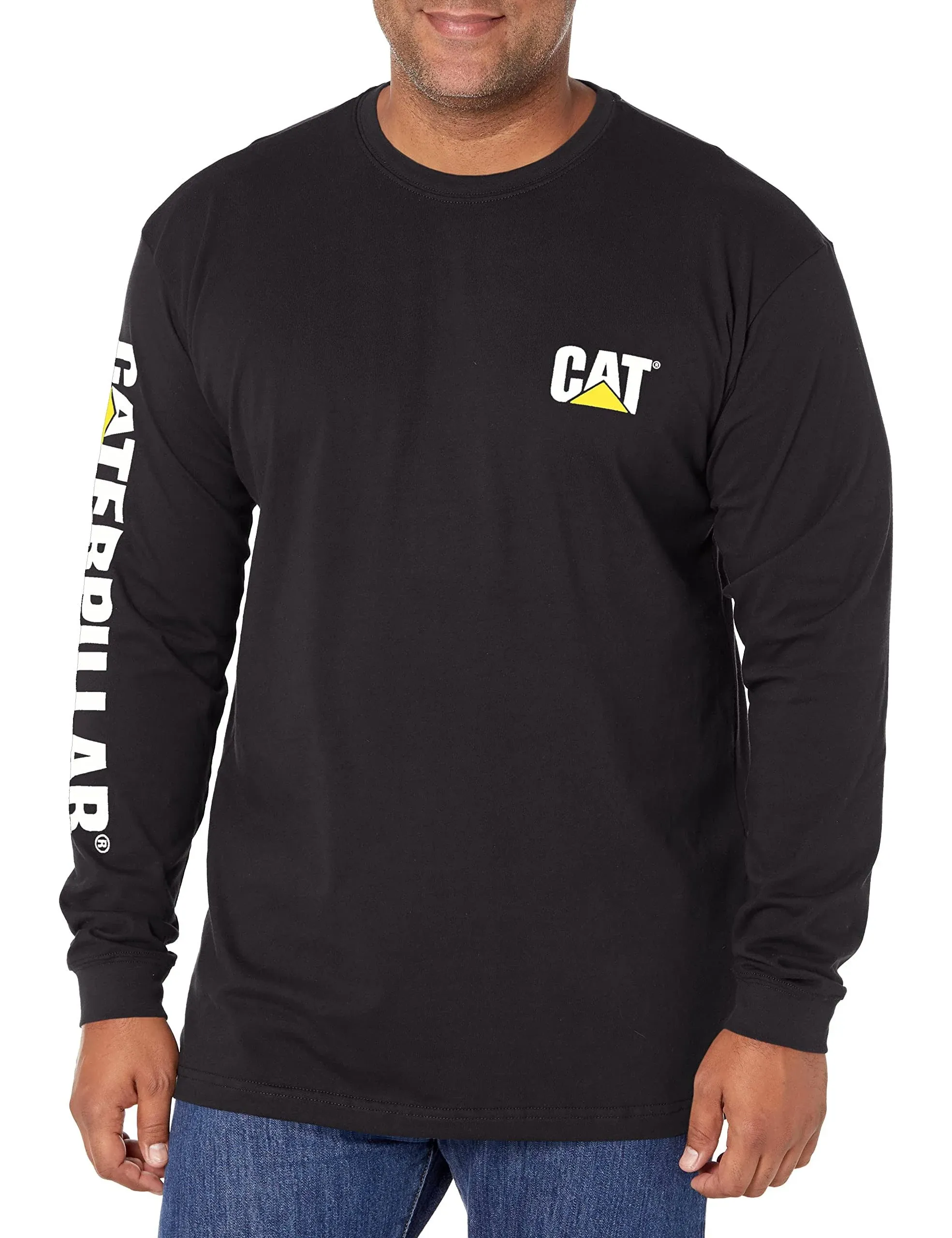 Caterpillar Men&#039;s CAT Custom Banner Long Sleeve Graphic Logo Tee T-Shirt