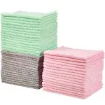 Amazon Basics Microfiber Cleaning Cloths, Non-Abrasive, Reusable and Washable, Pack of 48, Green/Gray/Pink, 16" x 12"