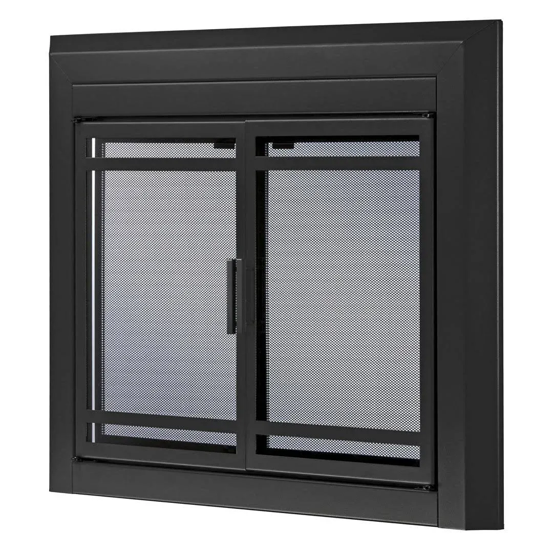 Uniflame Kendall Black Cabinet-Style Fireplace Doors with Smoke Tempered Glass, Small