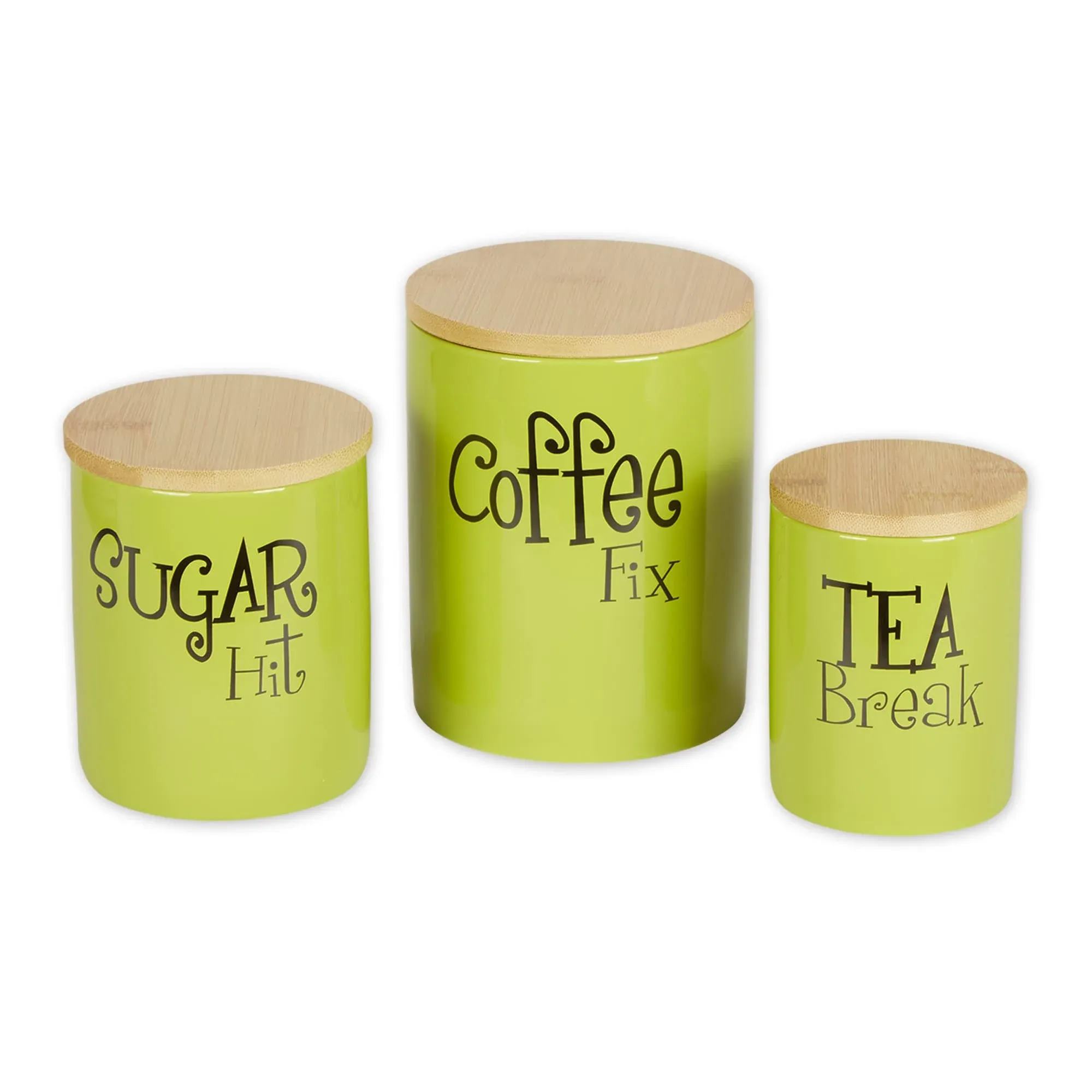 Avocado Coffee, Sugar, Tea Ceramic Canister 3 Piece, Size: 4.5 x 4.5 x 5.5, Green