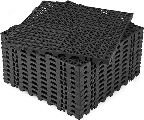 Modular Interlocking Cushion 12 Pcs 11.8" x 11.8" Interlocking Rubber Floor Drain Holes Non-Slip Splicing Drainage Mats for Deck, Shower, Kitchen, Drain Pool, Sauna Bath, Indoor Outdoor (Black)