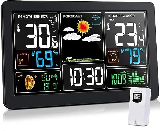 Weather Station Wireless Indoor Outdoor Weather Stations with Atomic Clock, Color Display Home Weather Forecast Station Thermometer with Alarm