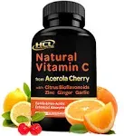 Natural Vitamin C from Organic Acerola Cherry - High Absorption - with Garlic Ginger & Citrus Bioflavonoids - Immune System & Collagen Booster - Anti Aging Skin Vitamins