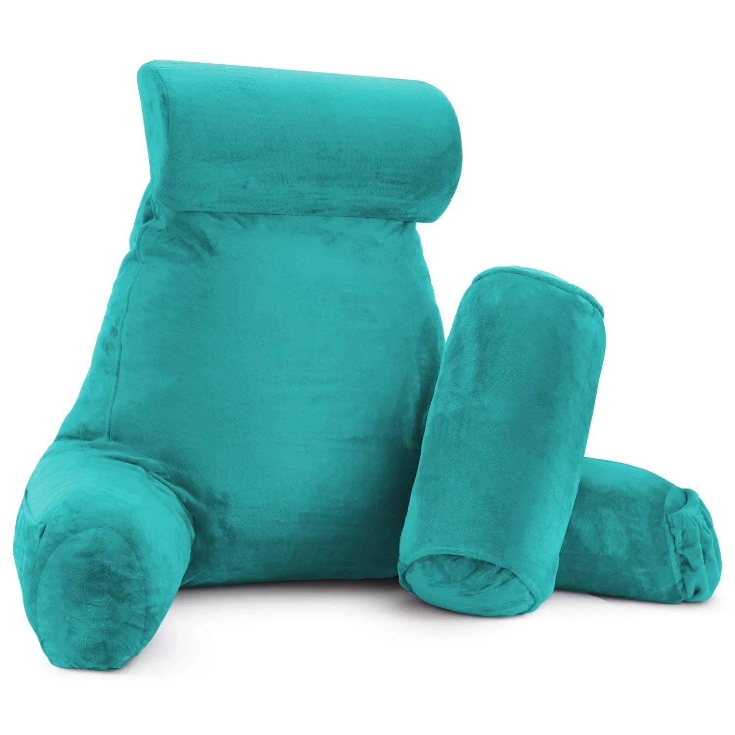 Clara Clark Reading Pillow, Large Back Pillow for Sitting Up in Bed, Memory Foam Back Support Pillow, Reading Pillows for Sitting in Bed Adult, Teal Sit Up Pillow for Bed Chair with Arms and Pockets