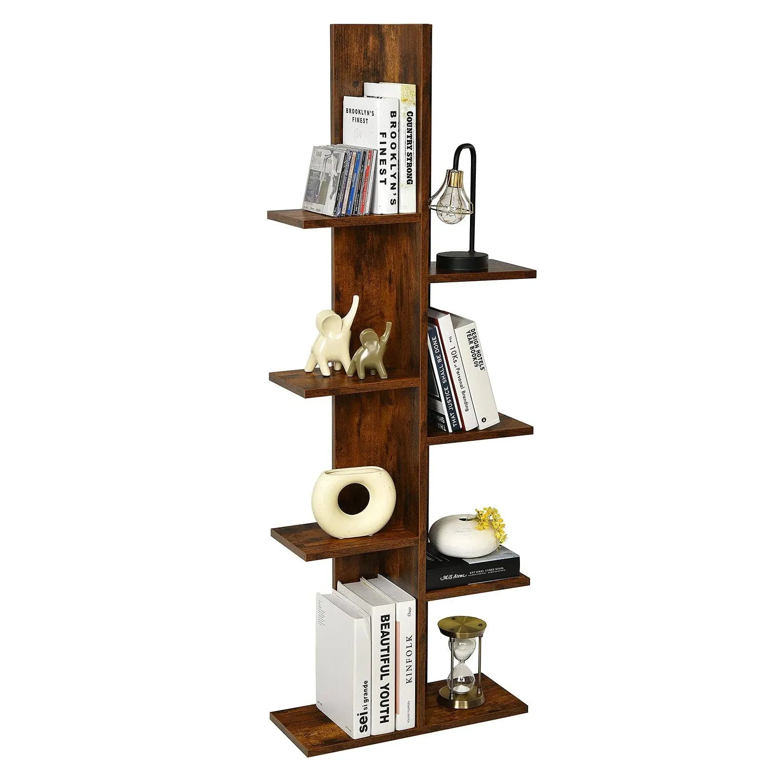 Tangkula 8 Shelf Bookshelf, Wood Bookcase with 8 Book Shelf, Tree Bookshelf Room ...