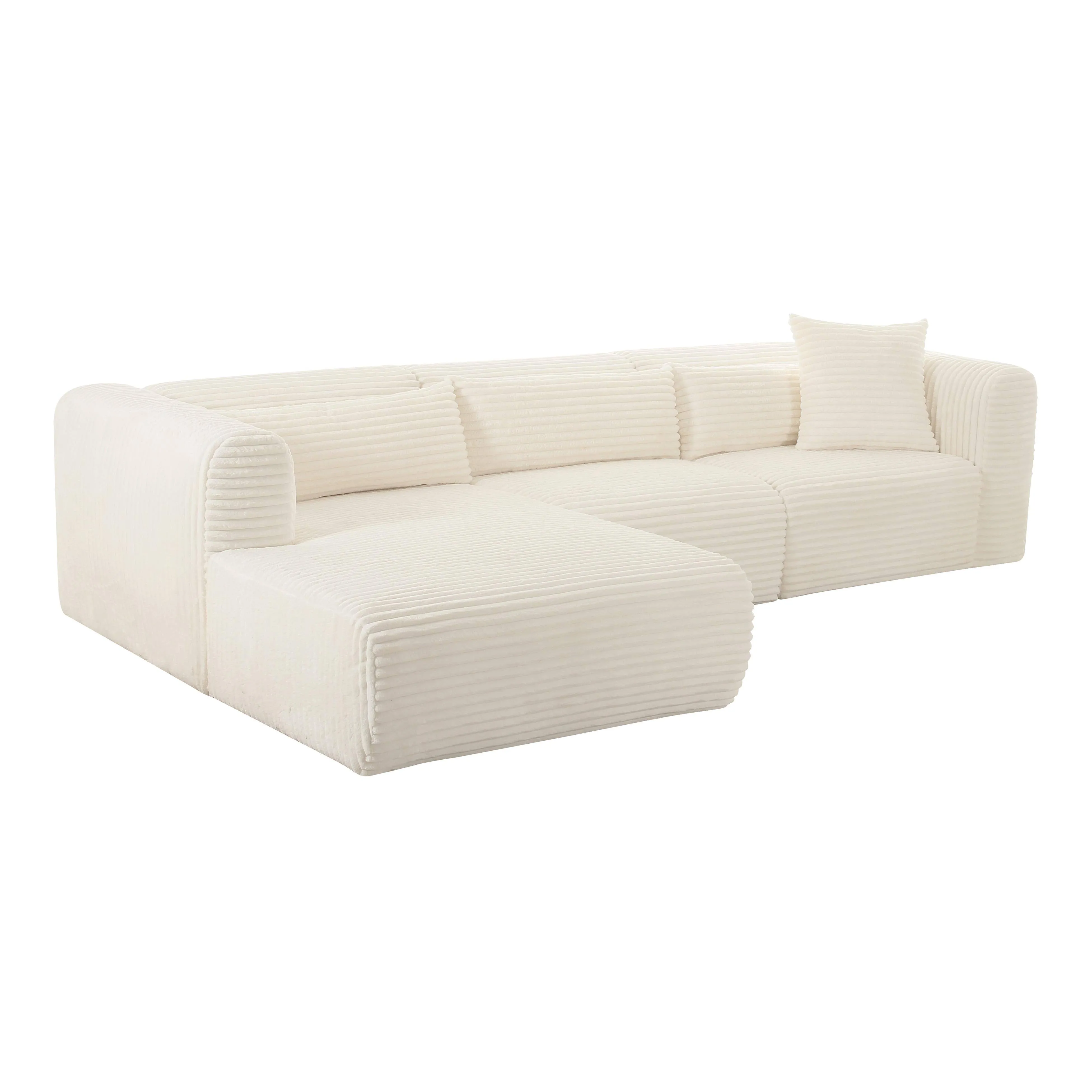 Tarra Fluffy Oversized Cream Corduroy Modular LAF Sectional - Cream - Transitional - Sectional Sofas - by First of a Kind USA Inc | Houzz